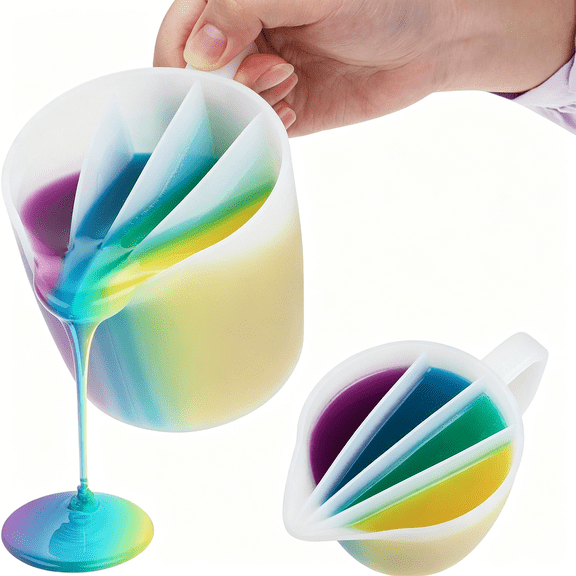 ACDANC Large 17.6Oz/500Ml Silicone Split Cup with Handle,4-Channel Reusable Resin Pouring Cup for Fluid Art,Acrylic Paint,Diy Crafts