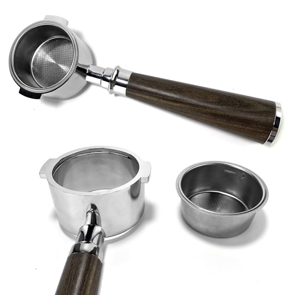 51mm Bottomless Portafilter for Delonghi ECP3420, EC155, BCO430, EC260 | 2 Ears Stainless Steel with Walnut Handle & Double Shot Basket(51MM forDelonghi ECP3420/EC155 | 2 Ears)