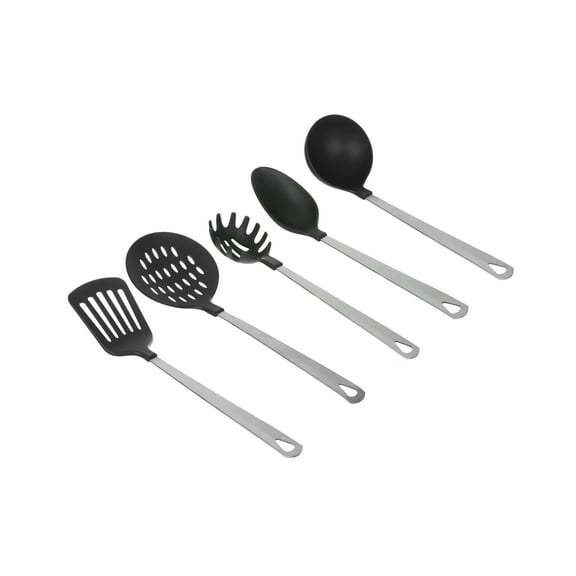 Mainstays Stainless Steel and Nylon Kitchen and Cooking Utensil Set, Spoon, Spatula, Ladle, Pasta Spoon and Skimmer Assorted Colors