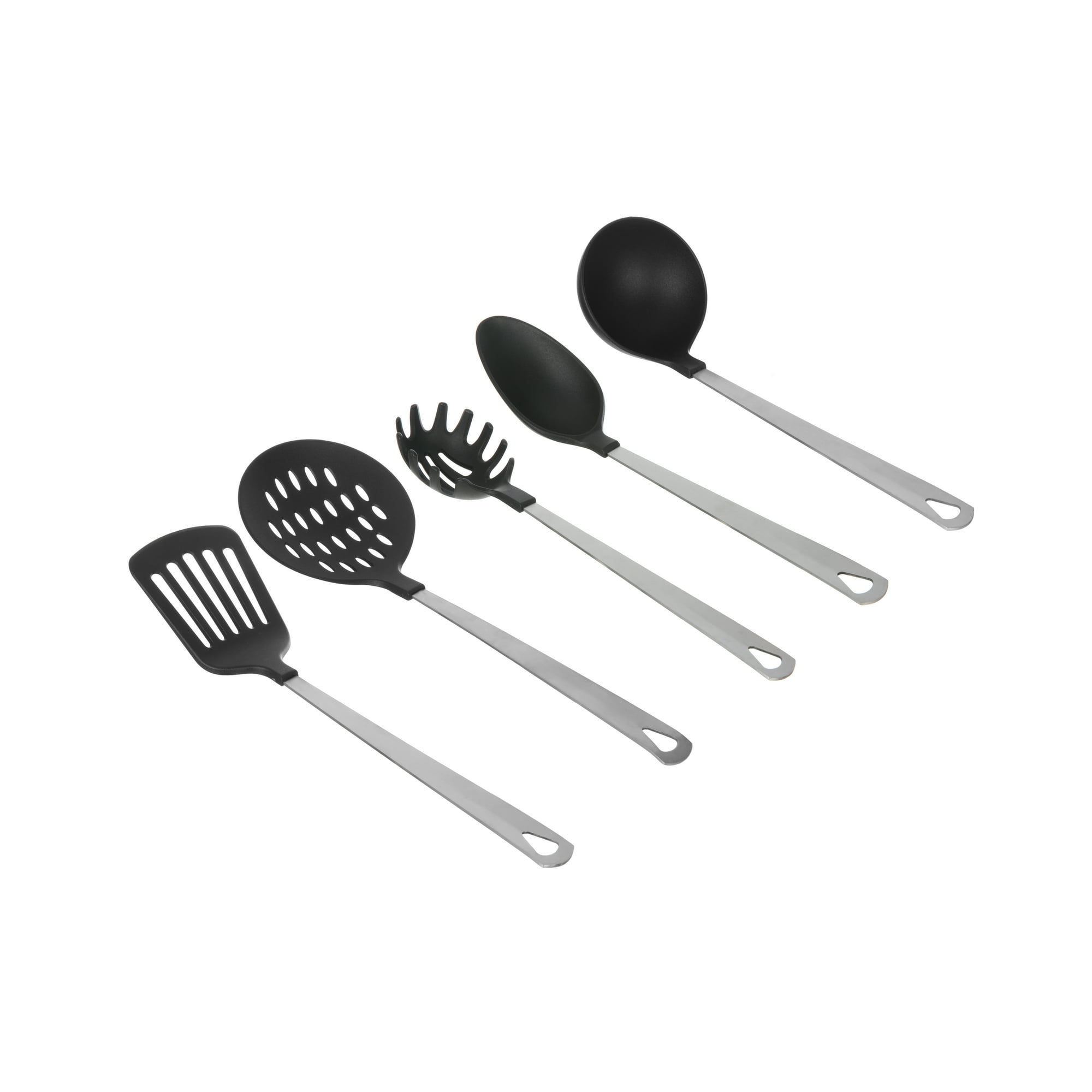 Mainstays 5-Piece Stainless Steel and Nylon Kitchen Utensil Set, Spoon, Turner, Skimmer, Pasta Server and Ladle