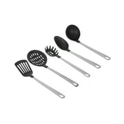 Mainstays Stainless Steel and Nylon Cooking Tool Set, Spoon, Spatula, Ladle, Pasta Spoon and Skimmer