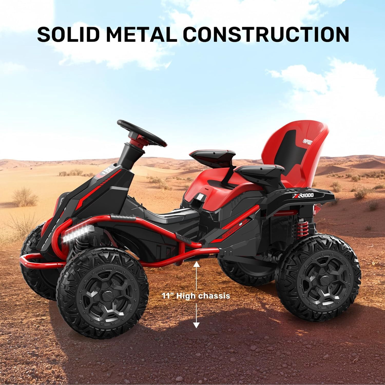 TOKTOO 24V Ride On Toys for Big Kids, 4WD Ride On Car with Parent Remote, 4 Wheeler for Kids Age 5-12, ATV Electric Cars for Kids with Adjustable Seat, LED Lights & Music, Red