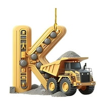 geerera Construction Vehicle Letter Ornament, 2D Flat Acrylic Excavator Decor, Personalized Christmas Ornament, for Tree Trimming, Construction Themes, Gift Giving