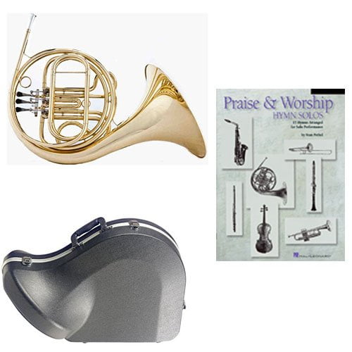 Band Directors Choice Single French Horn in F -Praise & Worship Hymn Solos Pack; Includes Student French Horn, Case, Accessories & Praise & Worship Hymn Solos Book