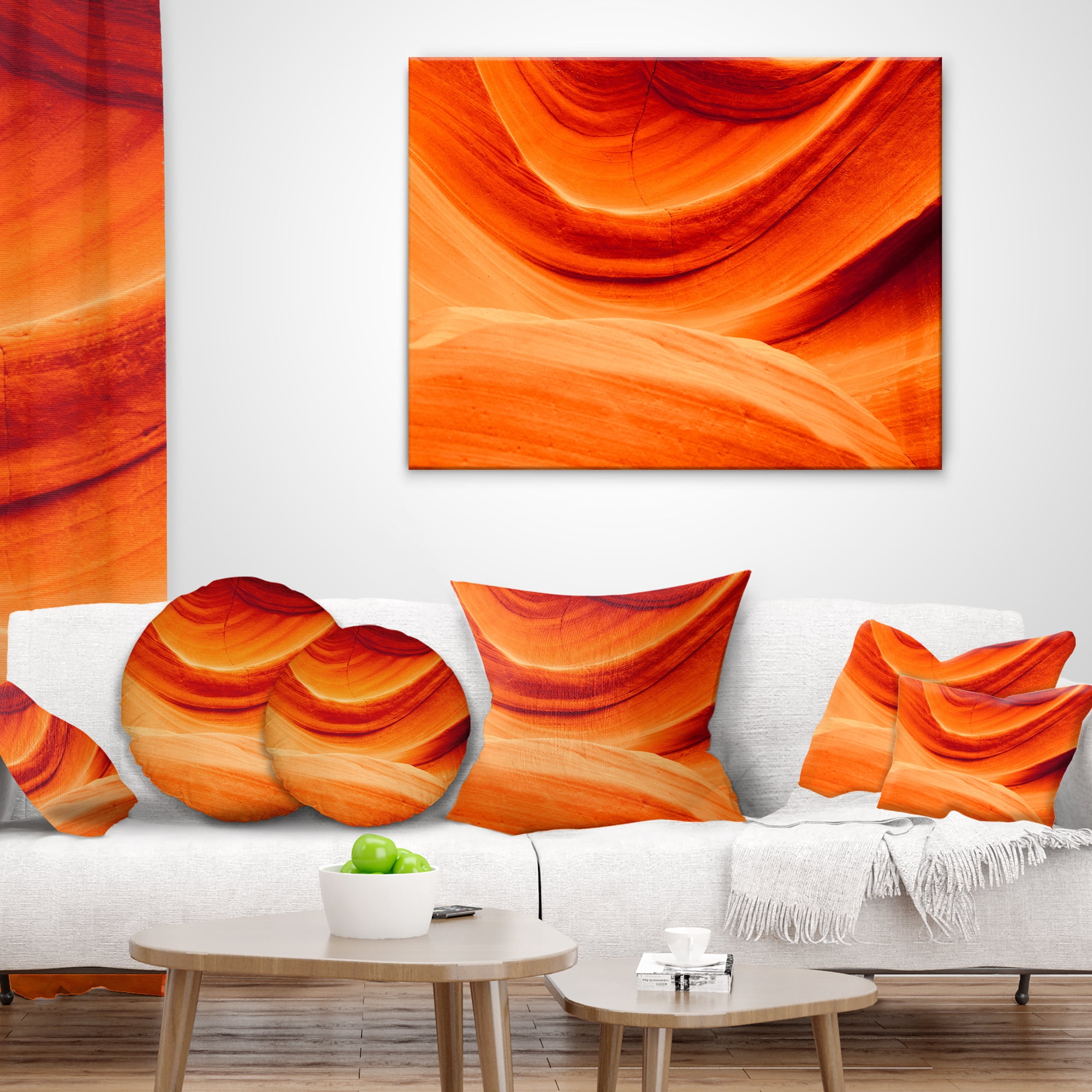 Designart Antelope Canyon Orange Wall - Landscape Photography Throw Pillow - 12x20