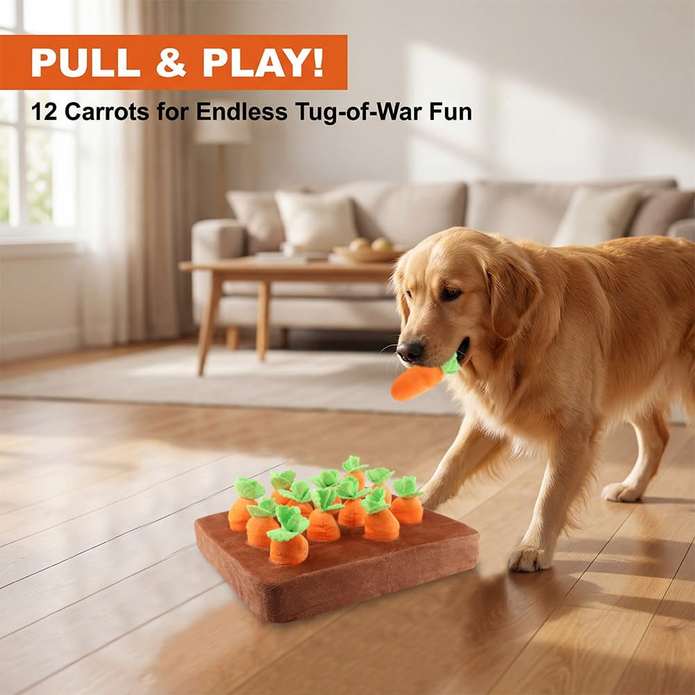 Carrot Dog Toys – Carrot Snuffle Mat for Dogs, Interactive Dog Plush Puzzle Toys 2 in 1 Fun Nosework Feed Games, Pet Stress Relief and Brain Training Foraging Skill with 12 Carrots