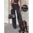 thumbnail image 3 of Women's Long Pants, Dress Pants, Commuter Outfit Women's Wide Leg Long Pants, Elegant Fashion Commuter Elegant Office Outfit, With Belt, Pocket Details, Autumn Outfit Brown Long Pants, 3 of 5