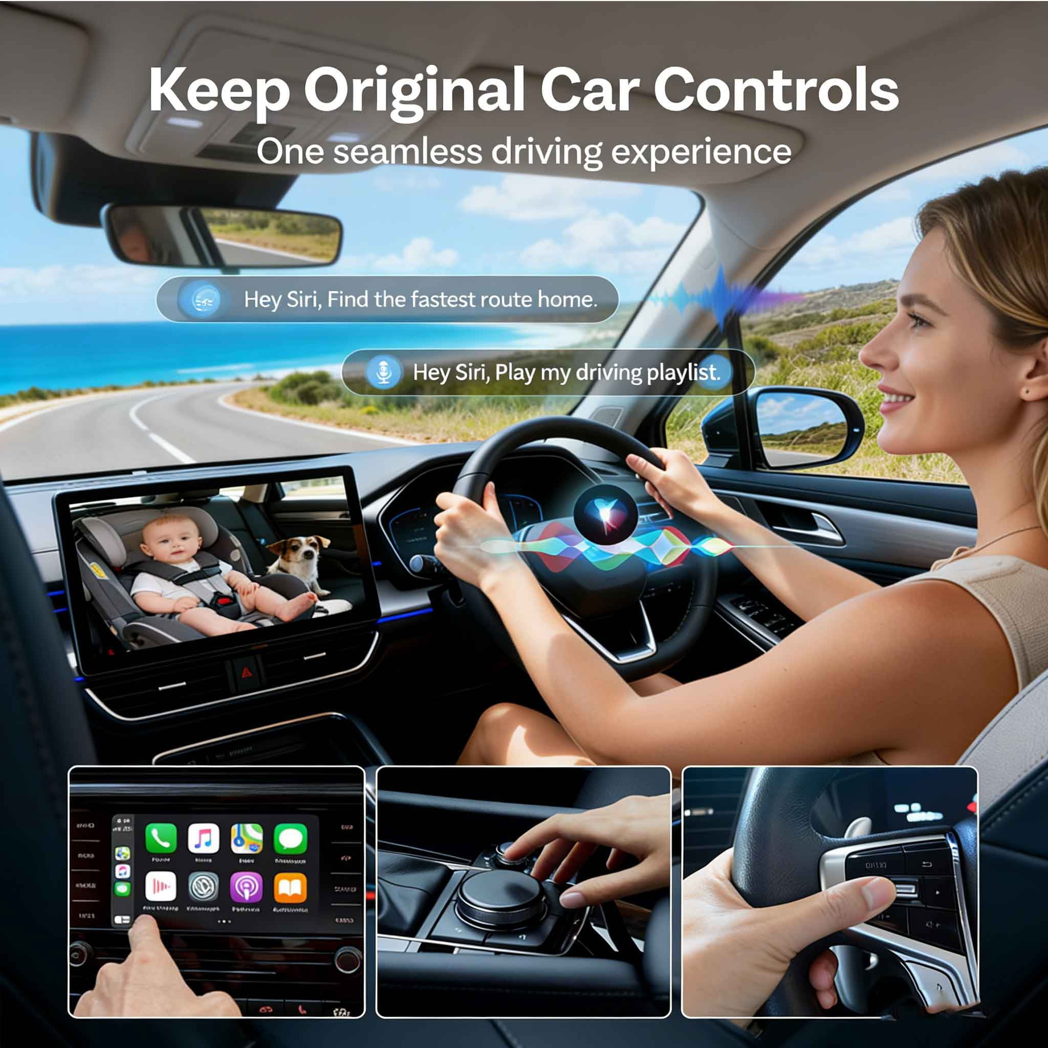 OTTOCAST OTTOCAST Baby Car Camera Displaying on Car Screen 1080P HD Wireless CarPlay Adapter for Pet Baby Children