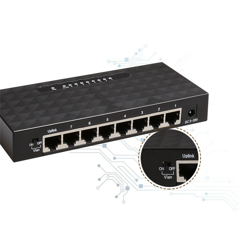 8Port Gigabit Switch Ethernet Smart Switcher High Performance 1000Mbps Network Switch RJ45 Hub Internet Injector US Plug,1 * 8Port Gigabit Switch,As Shown