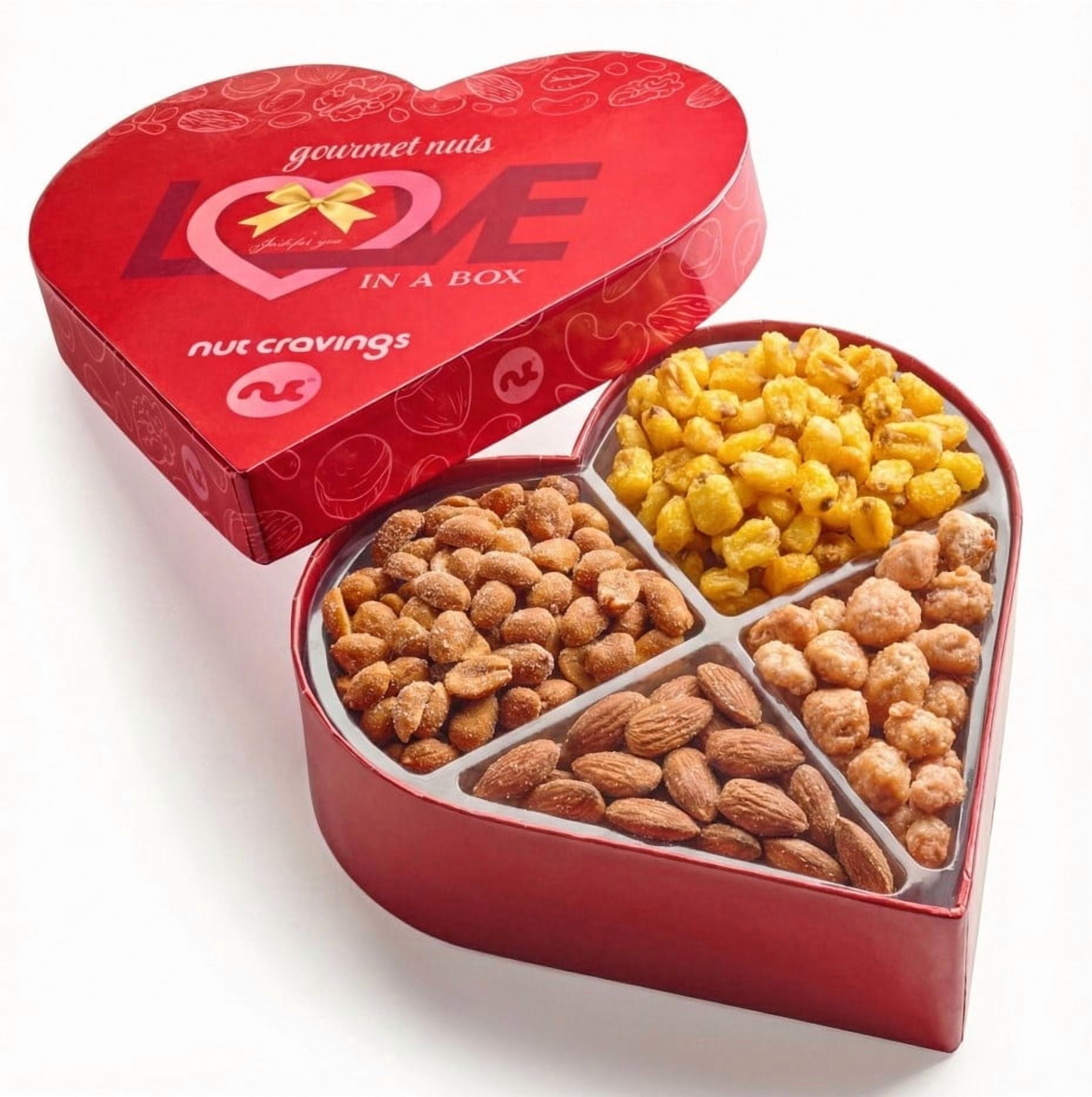 Nut Cravings Mixed Nuts Heart-Shaped Gift Basket, 4 Nut Assortments, Healthy Snack Care Gift