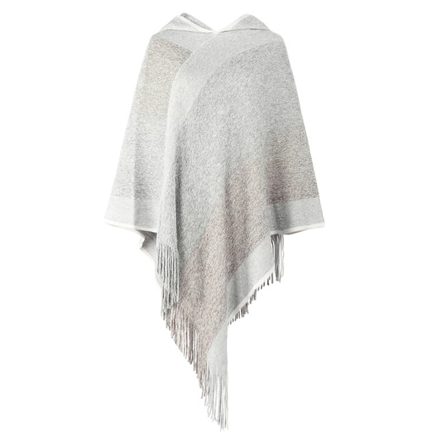 Qarigey Poncho de invierno para mujer, Jersey de punto a rayas, chal con borlas, fiesta de moda, fiesta en la playa, accesorios para fotos, Abrigos y chamarras Gris