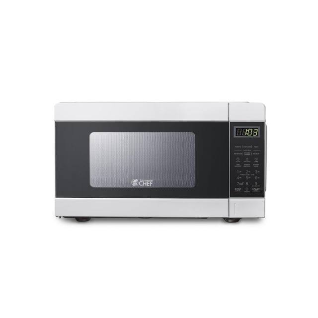 COMMERCIAL CHEF 0.9 Cu Ft Microwave with 10 Power Levels, Push Button and Child Lock, 900 Watt Microwave with Digital Controls, Countertop Microwave with Timer and Quick-Touch Menu, White
