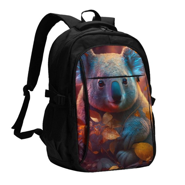 Fotbe Forest Koala Mochila con Estampado y Puerto USB para Hombre y Mujer, Mochila Antirrobo, Mochila de Viaje, Mochila Escolar, Mochila Universitaria