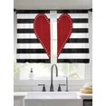 thumbnail image 2 of Valentine's Day Sheer Curtains 54 Inch Length 2 Panels Set, Red Love Heart Black Striped Farmhouse Voile Window Treatment Rod Pocket Short Kitchen Curtains Drapes for Bedroom 52"x54"x2, 2 of 7