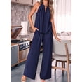 thumbnail image 6 of Women'S Hollow Out Halter Neck Sleeveless Top & Wide Leg Pants, Summer Casual Outfit Set XL, 6 of 9
