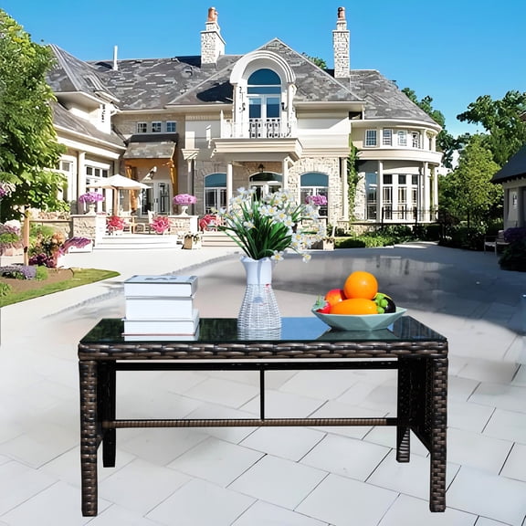 Outdoor Wicker Table with Glass / Patio Socializing / Water & UV Resistance
