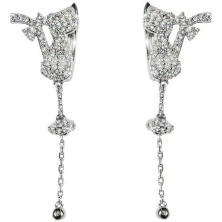Pori Jewelers CZ 18kt White Gold-Plated Sterling Silver Cat Huggie Earrings