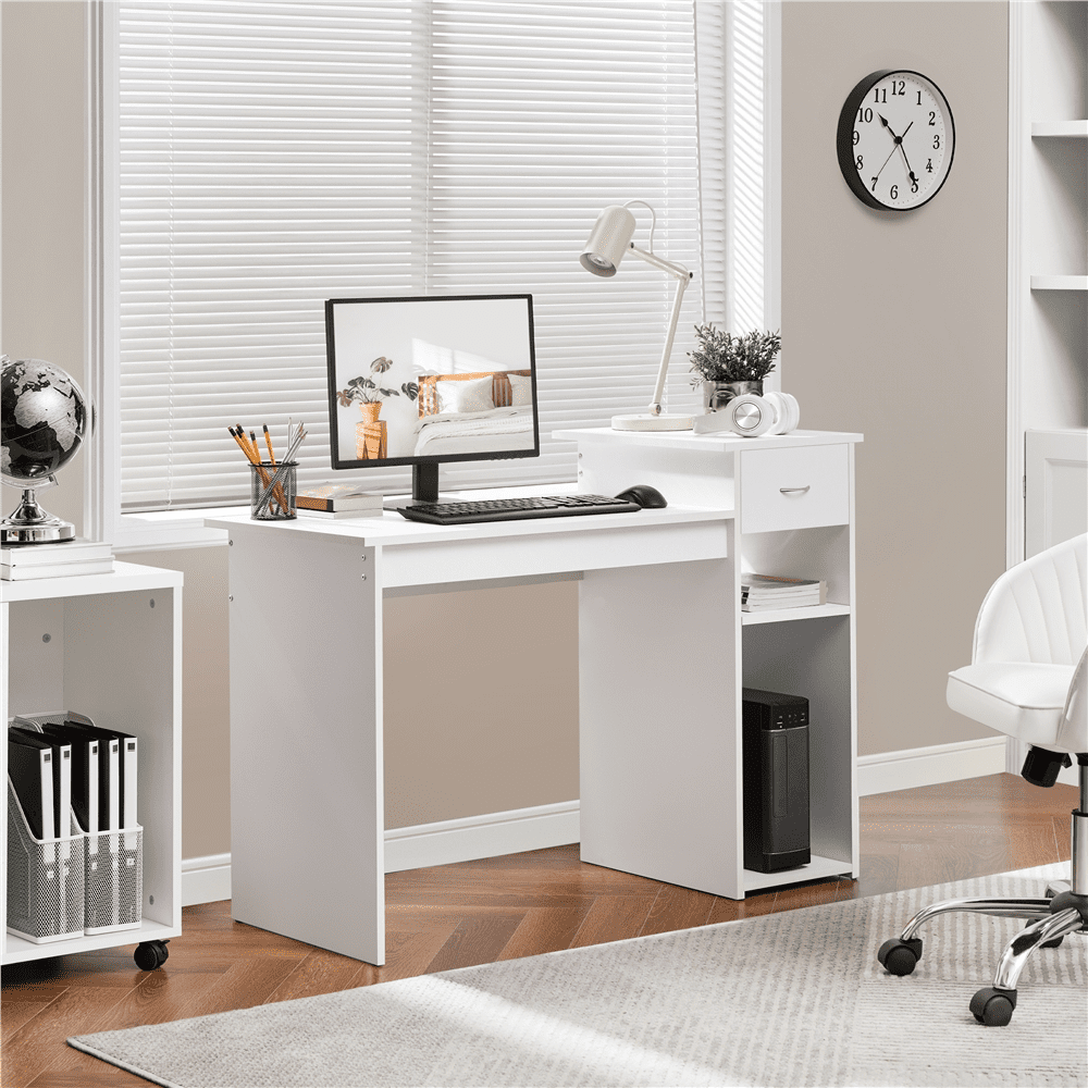 Yaheetech Computer Desk Laptop Table with Drawer & Shelves Home Office, White