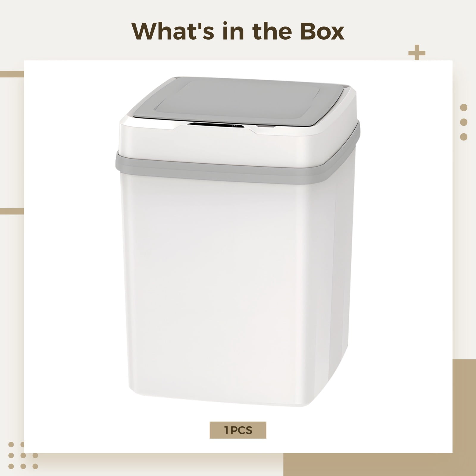 Automatic Touchless Sensor Bin, 12 L Trash Bin for Kitchen and Bathroom, Built-In Lithium Battery, Waterproof Trash Can, Triple Modes, White