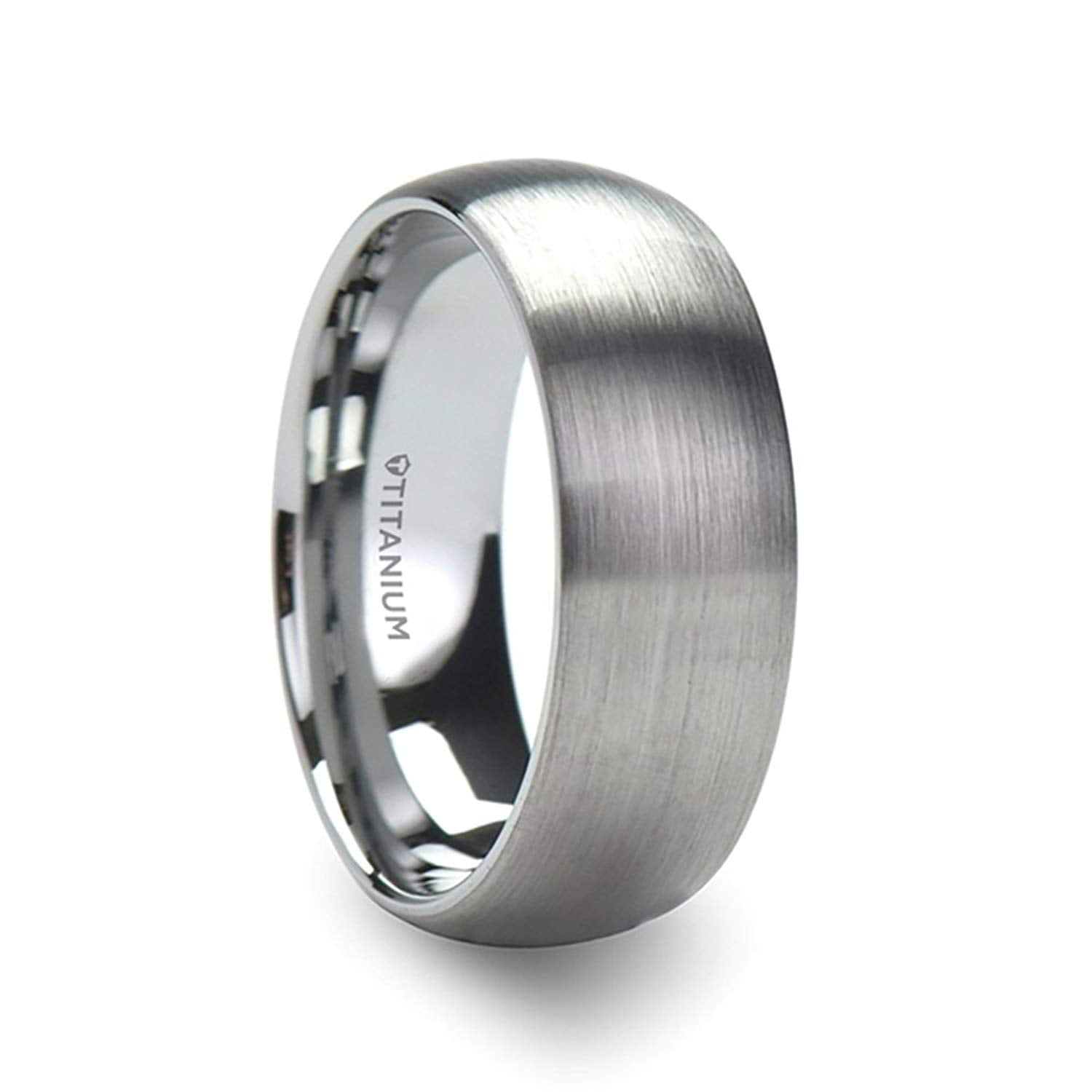 Mens Titanium 8mm Traditional Domed Profile Wedding Ring with Satin Finish 