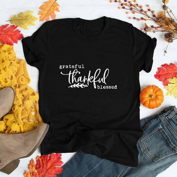 AOOCHASLIY Thanksgiving Day Women Tops Women's Casual Thanksgiving Print Pullover Short Sleeve T-Shirt Tops Shirt