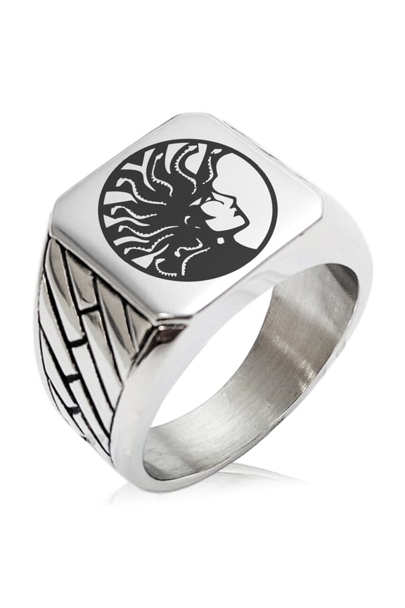 Stainless Steel Greek Mythology Medusa Geometric Pattern Biker Style Polished Ring