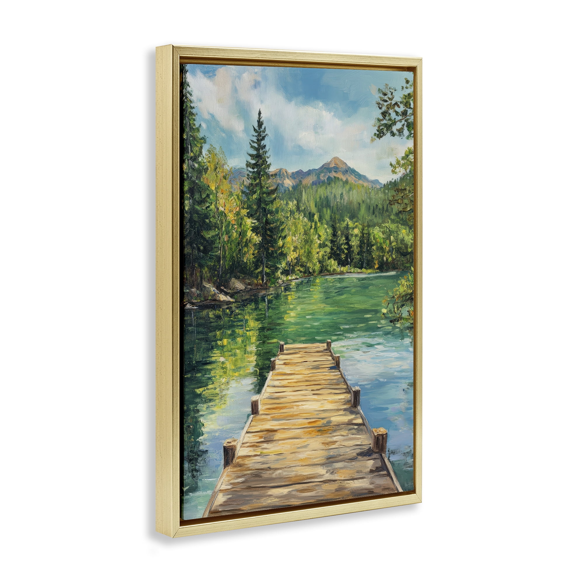 Stupell Industries Sunlit River Dock Gold Framed Floater Canvas Wall Art, design by Petal Prints Design