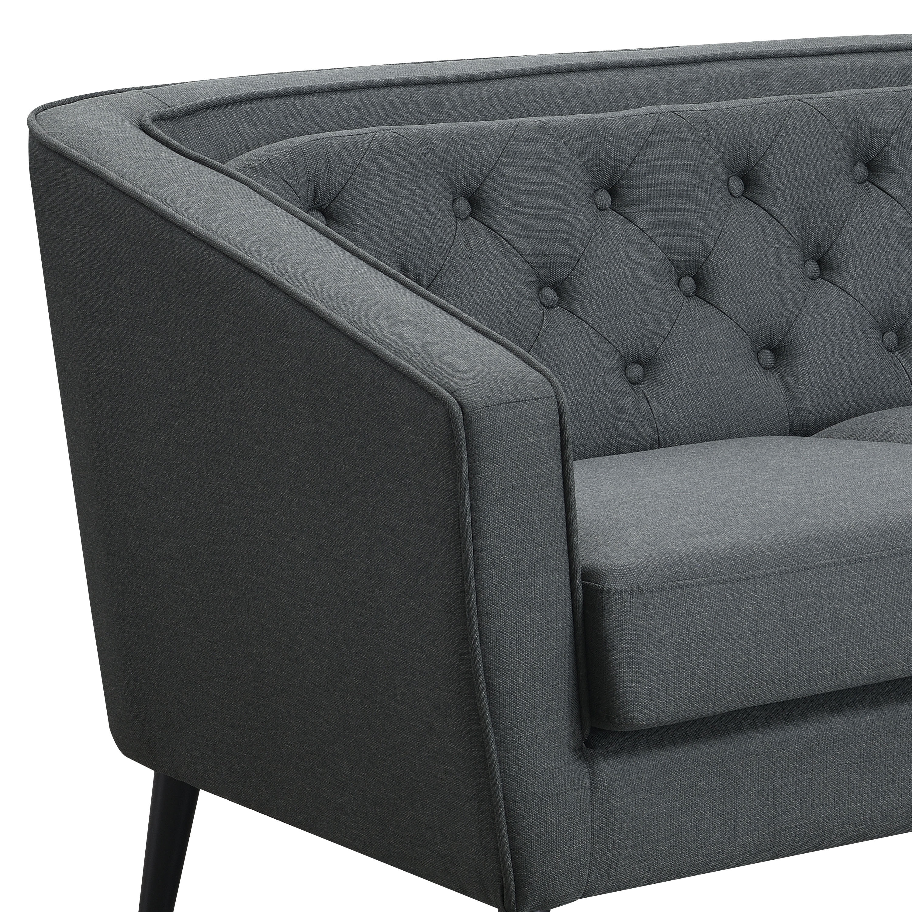 AC Pacific Mid-Century Modern Grey Polyester Tufted Tuxedo Arm Loveseat