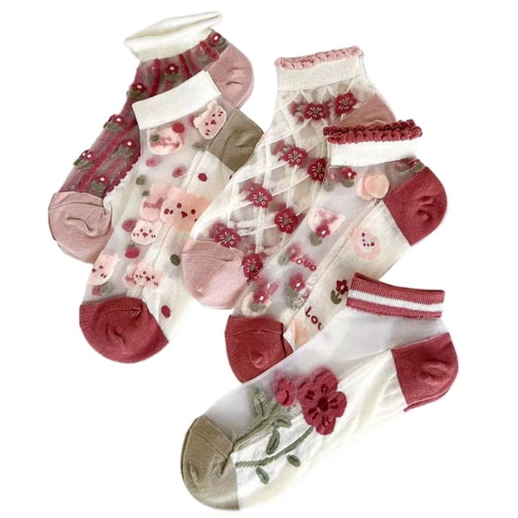Sheer Socks Flower Graffiti Sheer Ankle Socks for Women /Girls(5pairs)