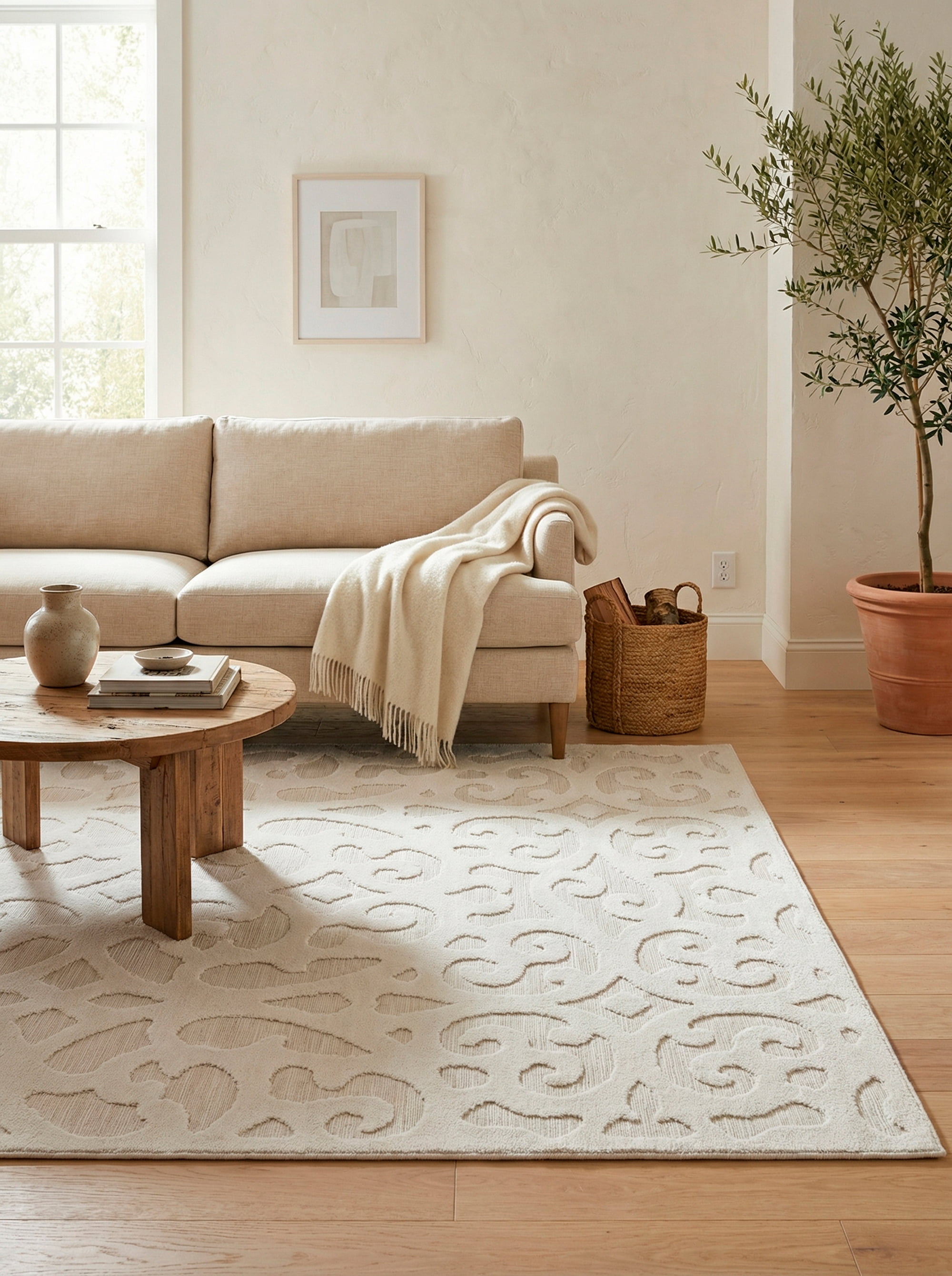 My Texas House Irongate 5'1" x 7'3 Natural Damask Indoor Area Rug