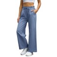 thumbnail image 3 of GymChoice Womens Cotton Linen Pants High Waisted Wide Leg Drawstring Casual Loose Trousers with Pockets Blue, 3 of 9
