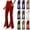 Red, variant on Flare Leggings for Women Elastic High Waist Front Split Hem Bootcut Yoga Pants with Side Pockets