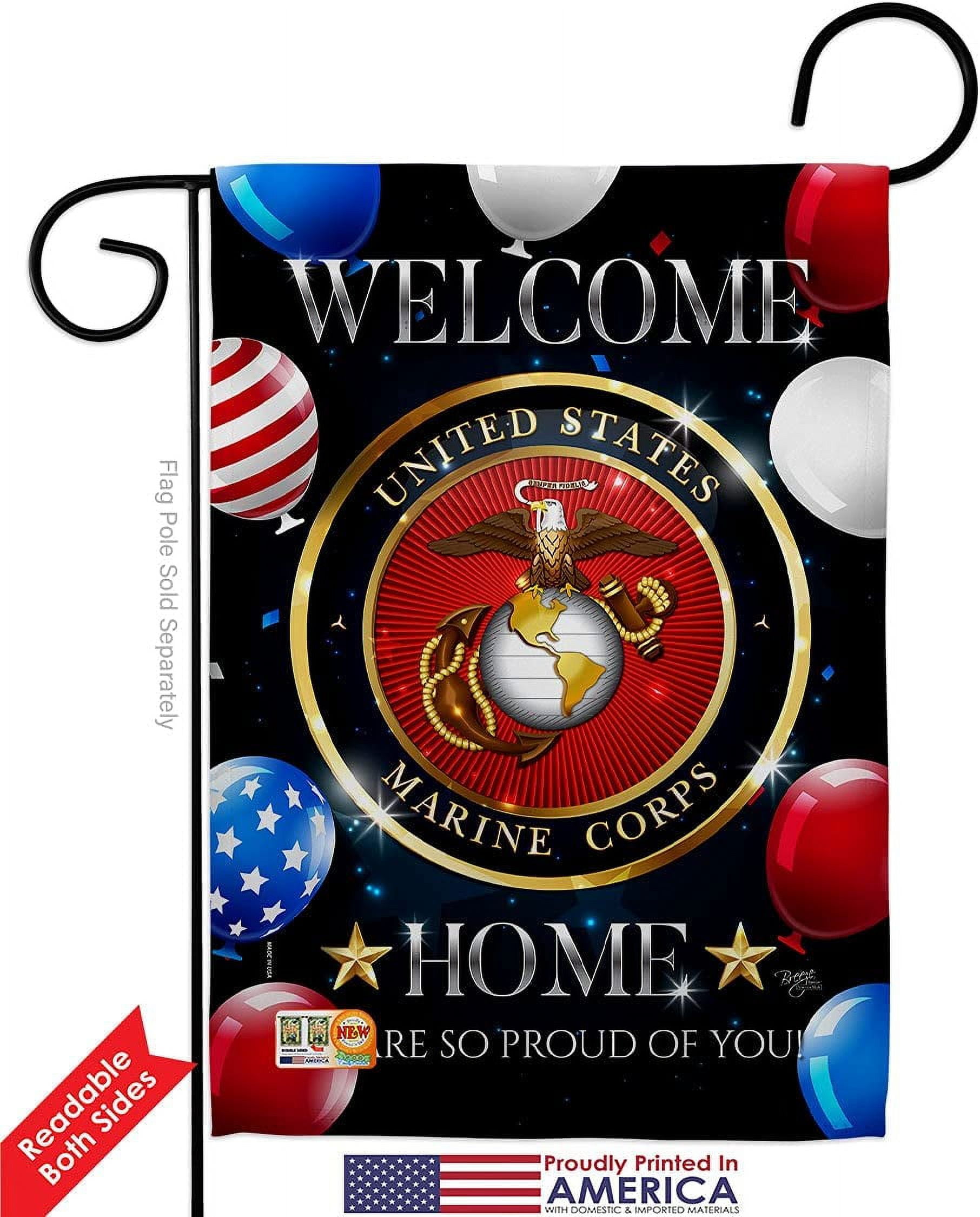 Breeze Decor  13 x 18.5 in. Welcome Home Marine Corp Garden Flag with Armed Forces Corps Double-Sided Decorative Vertical Flags House Decoration Banner Yard Gift