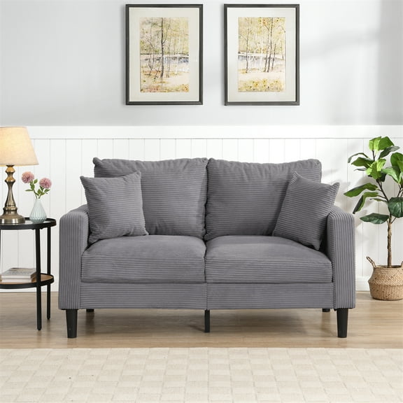 Dtwnek 57" Upholstered Loveseat Sofa with Wooden Frame, 2 Seat Small Space Saving Sofa Couch for Living Room Bedroom Apartment, Light Gray