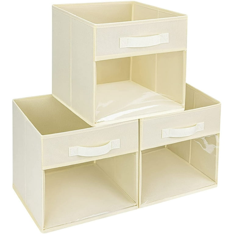 DIMJ Storage Bins, 3 Pcs Large Foldable Fabric Storage Bin Organizer with  Clear Window for Bedroom Kids Room Wardrobe Closet Shelves, Home Storage