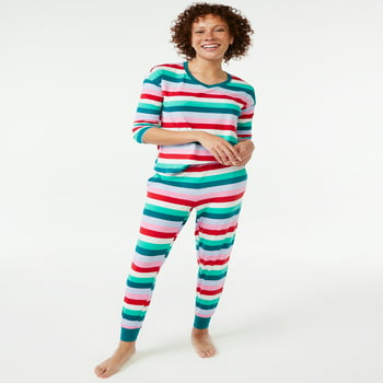 Joyspun Women's Long Sleeve Sleep Top and Jogger PJ Set, 2-Piece, Sizes up to 3X