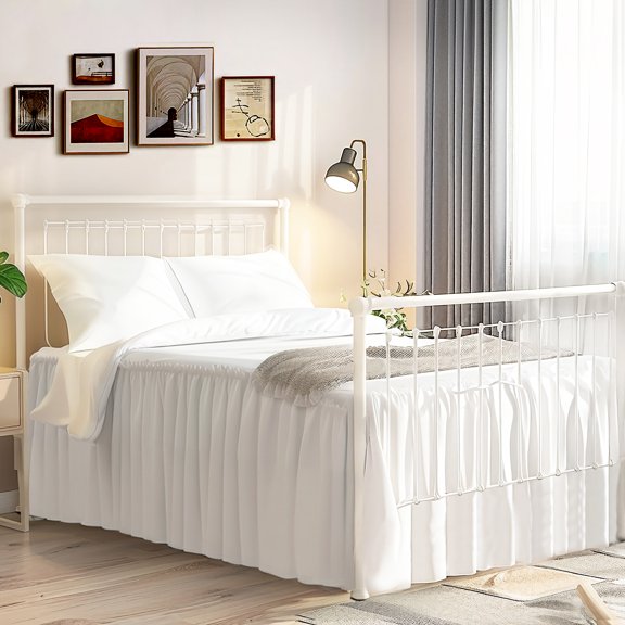 Bed Skirt Queen Size White Ruffled Bed Skirts with Split Corners Dust Ruffle Bed Skirt with Platform 18 Inch Drop, White