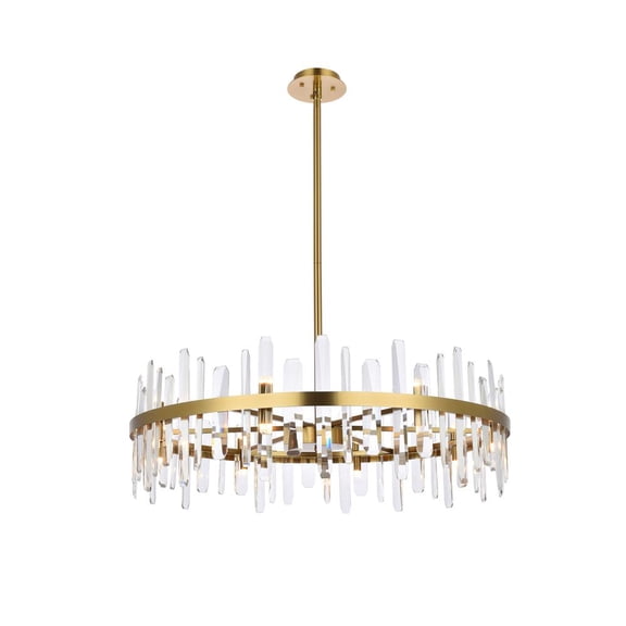 Elegant Lighting Serena 36" Round Iron and Crystal Chandelier in Satin Gold