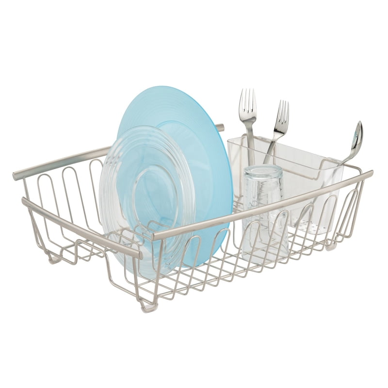 Silverware Bowls Plates InterDesign 68980 Stainless Steel Sink Dish Drainer Rack with Tray Kitchen Drying Rack for Drying Glasses
