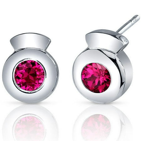 Oravo Sleek Radiance 1.50 Carats Ruby Round Cut Earrings in Sterling Silver