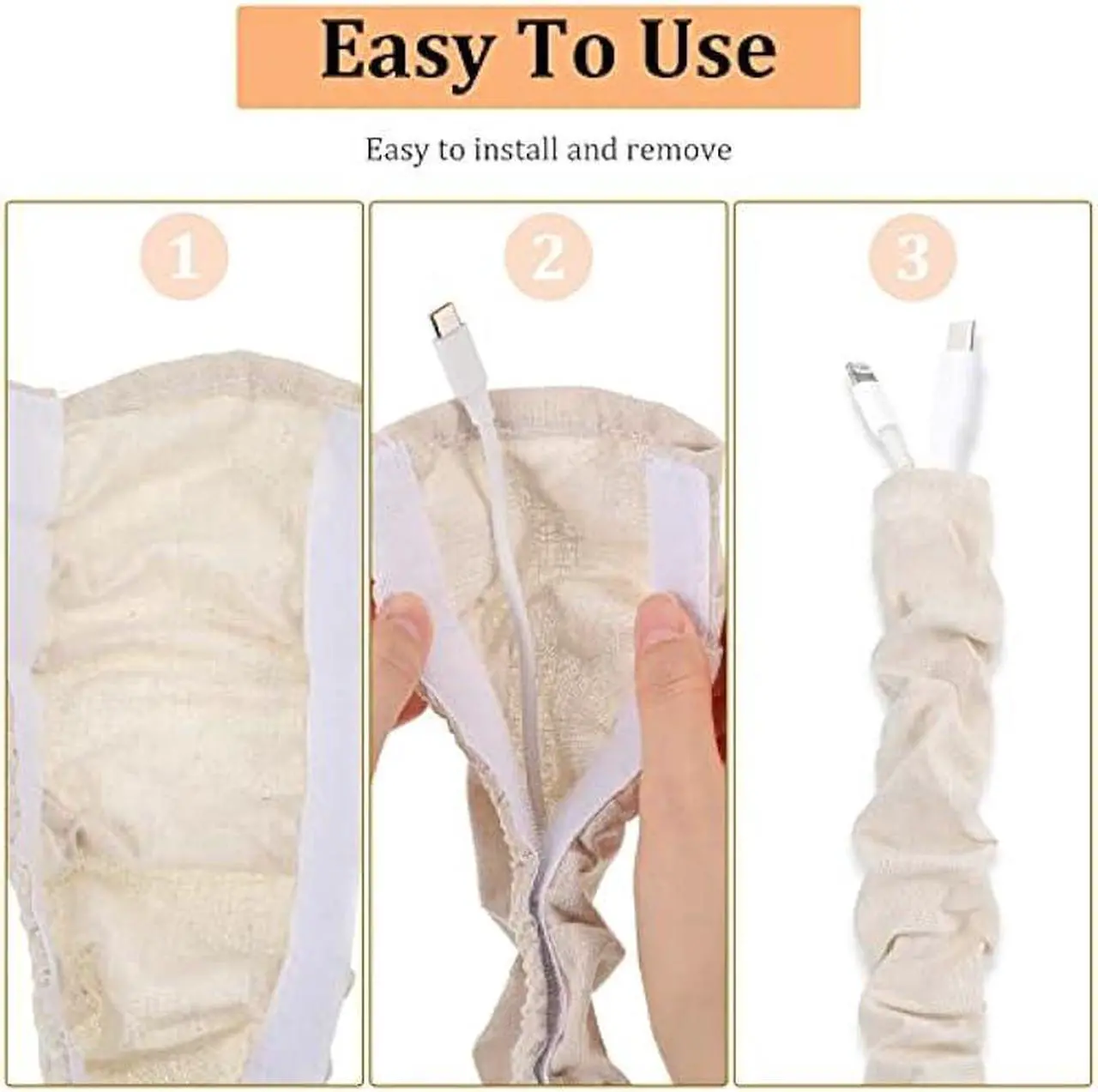 4 Pcs Fabric Cord Cover Chain Cable Sleeve Chandelier Lighting Wire Management Light Brown