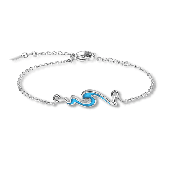 Blue Wave Dainty Bracelet for Women, Adjustable 7 inches Silver Chain Bracelet, Ocean Jewelry with Navy Blue Accent, Dainty Beach Bracelet Gift