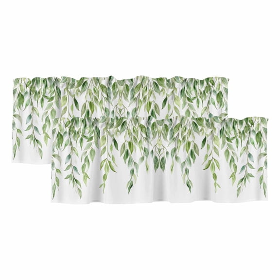 Valances for Windows, Green Vines Kitchen Curtains Valances 2 Pack for Living Room Bedroom Bathroom, Spring Botanical Plants Leaves Farmhouse Light Filtering Curtains Rod Pocket Valance 42"x18"
