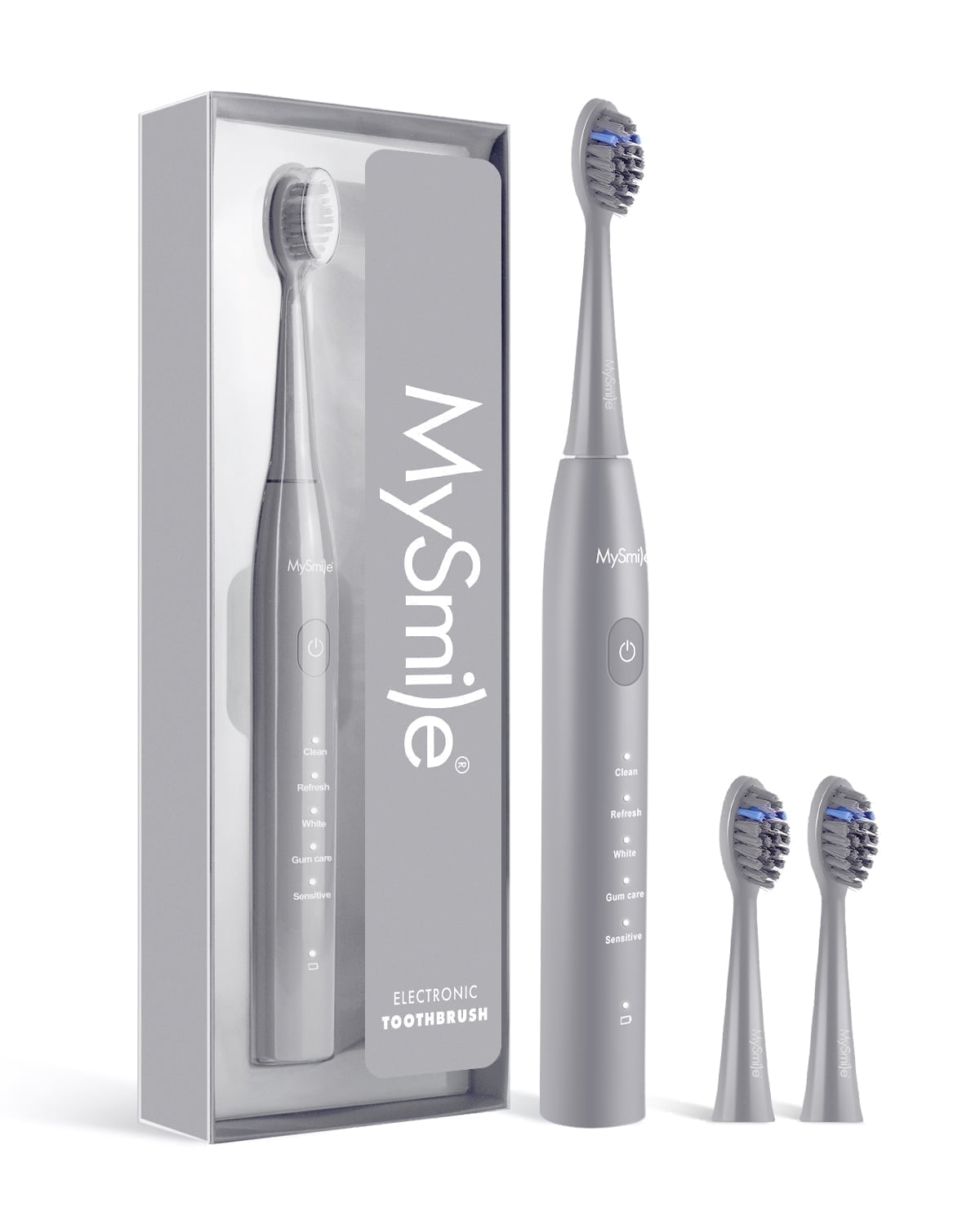 MySmile DY156 Sonic Electric Toothbrush for Adults, 45000 VPM Powered Toothbrush Rechargeable, IPX7 Waterproof, 5 Modes, 2 Mins Smart Timer, 60 Day Battery Life, 3 Tooth Brush Heads, Gray