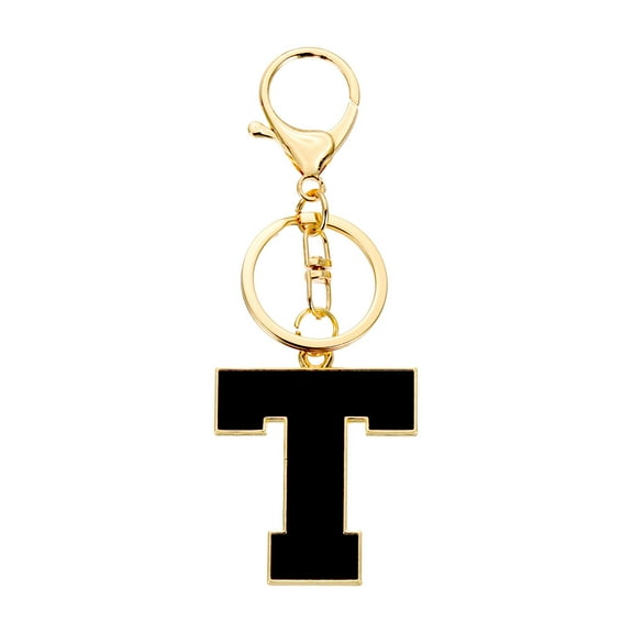Uxcell Initial Letter Keychain, Black A-Z Alphabet Keyring A-Z Letter, Personalized Metal Key Chain for Women Men Gift Purse Handbags Car Key Rings (T)
