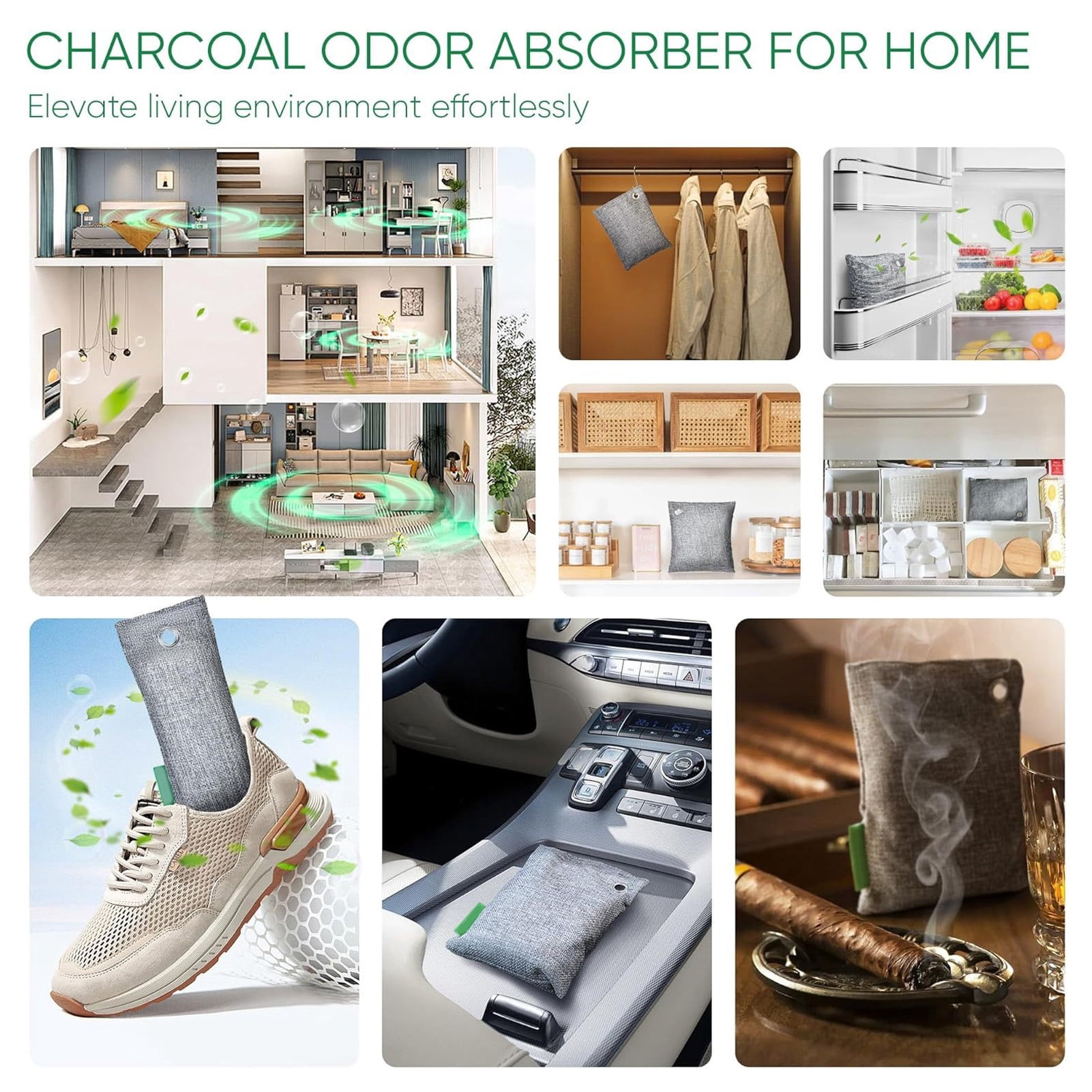 Suodoka 4pcs Activated Charcoal Bags Odor Absorber Shoe Deodorizer Car Air Freshener Bamboo Charcoal Air Purifying Bags for Home (8.27 inches / 21 cm)