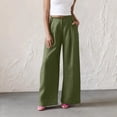 thumbnail image 2 of Pxxlle Linen Pants for Women Business Casual Wide Leg Slacks Solid Color High Waisted Trousers with Pockets Army Green XL, 2 of 7