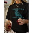 thumbnail image 1 of Camiseta básica para mujer verano SuaveWomen's Vintage-Inspired Raccoon Graphic Tee - Casual Round Neck, Short Sleeve, Polyester, Machine Washable, Black with Teal PrintFather's Day, Mother's Day, N, 1 of 6