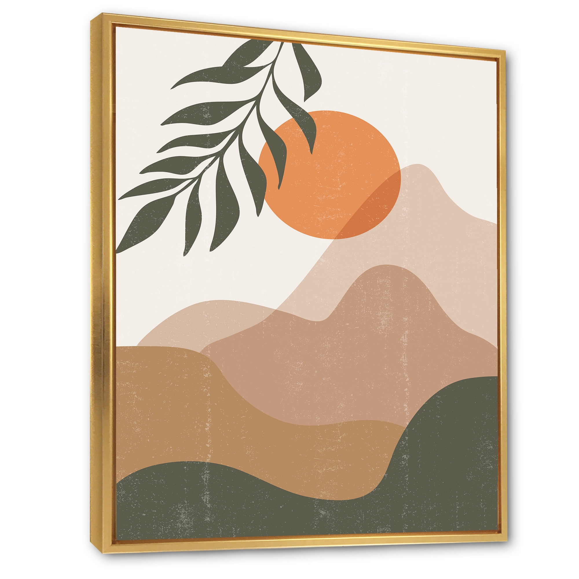 Designart 'Abstract Earth Toned Mountains With Red Moon I' Modern Framed Canvas Wall Art Print