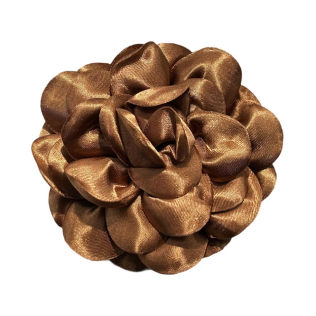 Broche de flores de satén Fernando forma de camelia para solapa pinza para El pelo Marrón